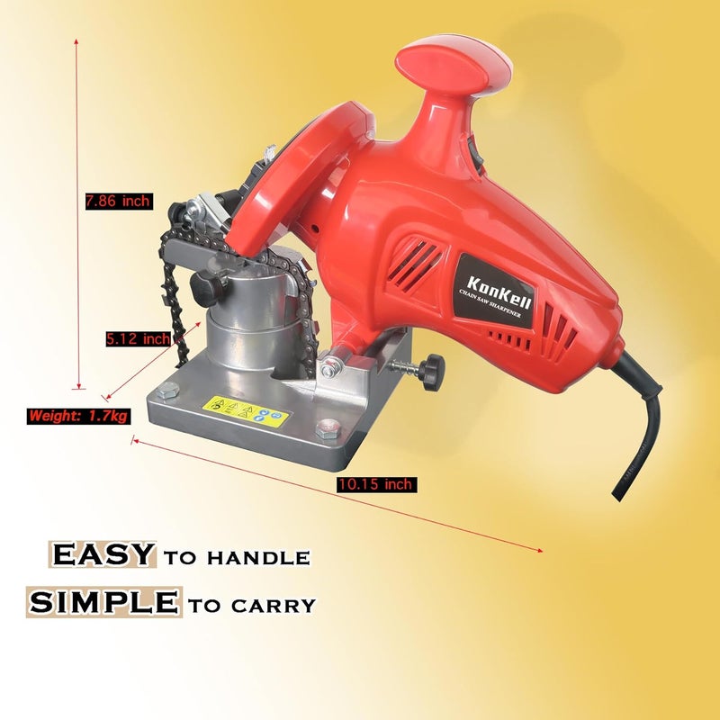 KonKell Electric Chainsaw Sharpener, 250W High-Speed Chain Grinder with Adjustable Angle, Heavy-Duty, Mountable, Red Sharpener for Chains from 1/4'' to 3/8'' Pitch - Image 2